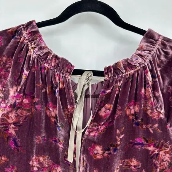 Rebecca Taylor Long Sleeve Jewel Paisley Velvet Dress in Plum Purple Size M Silk - Picture 3 of 11